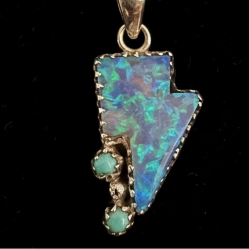 Opal Lightning Bolt Pendant set in Sterling silver setting